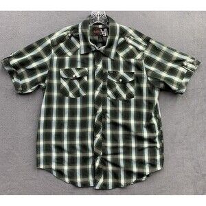Courage USA Mens Button Up Shirt Pearl Snap Short Sleeve Green Black Check XL